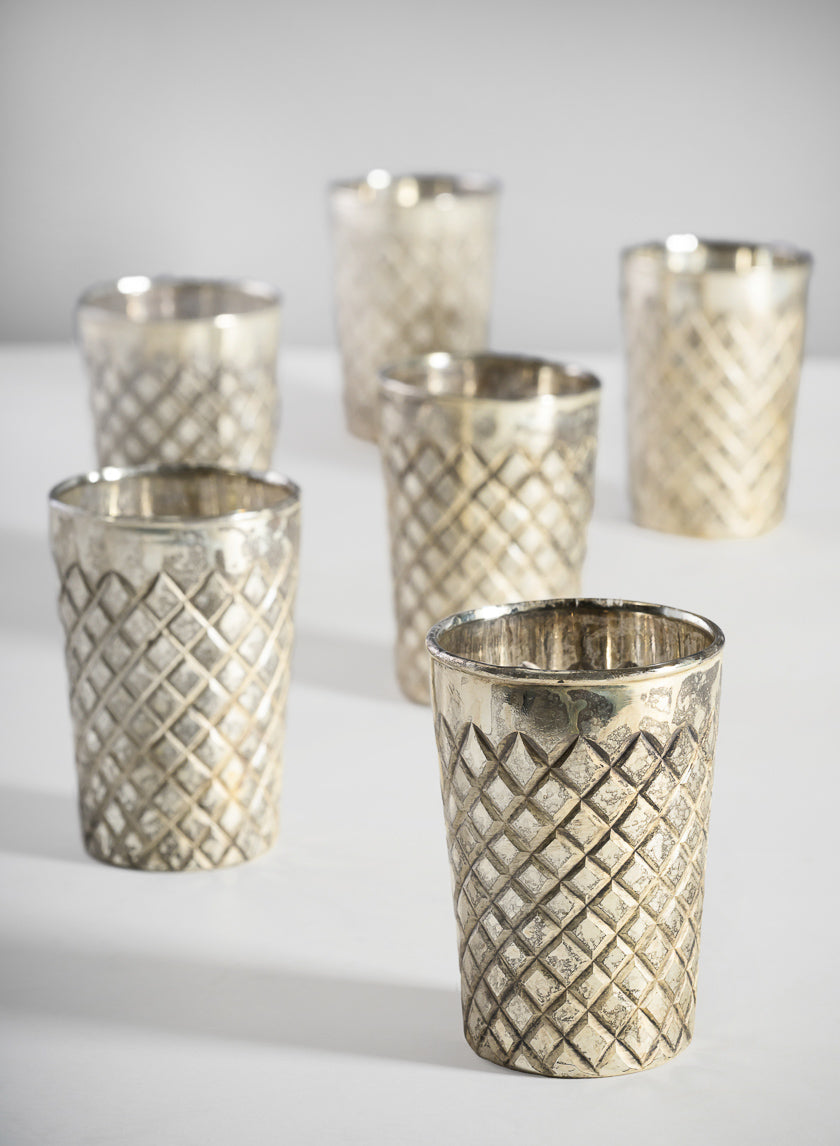 3.5in Tall Maharaj Tall Antique Silver Votive Holder, Set of 6 Decor Jamali-garden