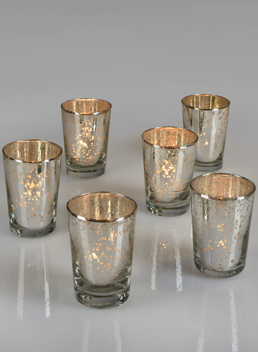 3.5in Tall Antique Silver Tapered Votive Holder Decor Jamali-garden