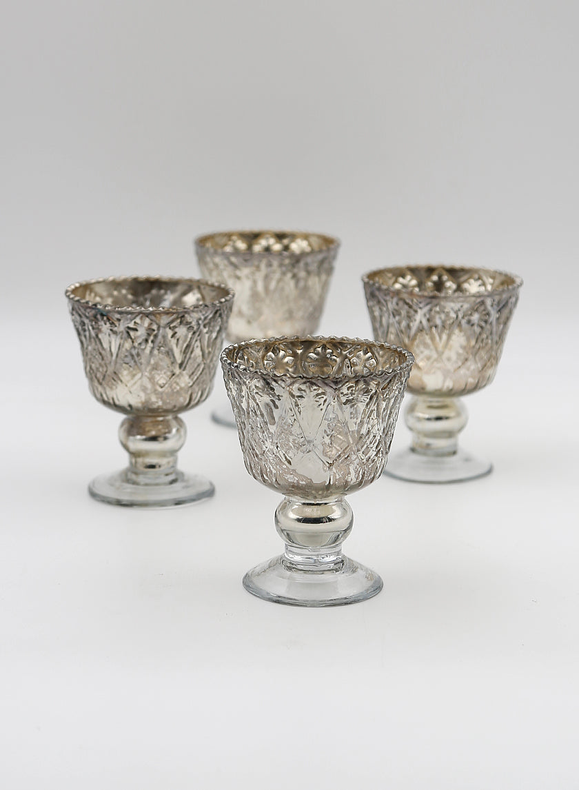 4in Tall Antique Silver Coupe Glass Candleholder Decor Jamali-garden