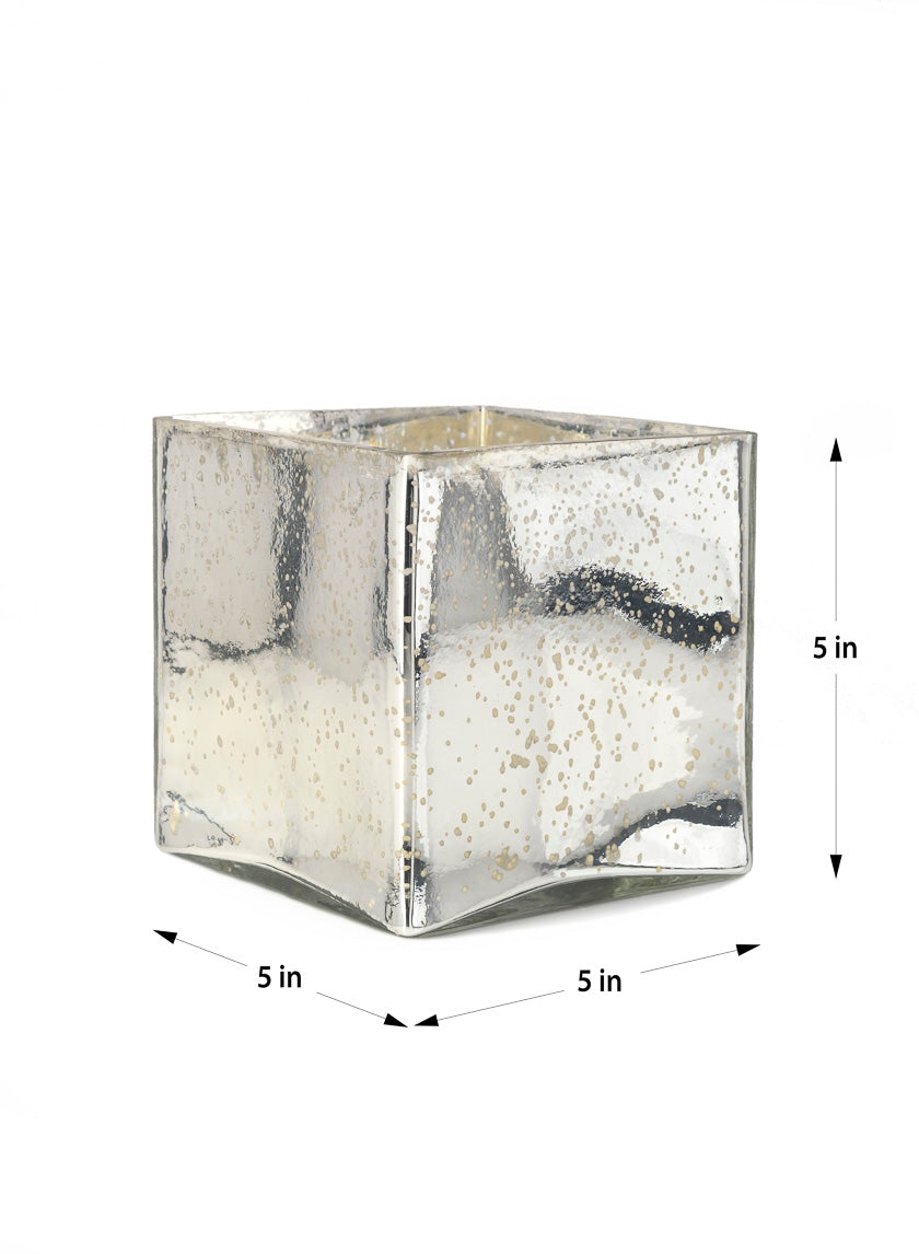 Antique Silver Glass Square Vases Decor Jamali-garden Antique Silver 5in Tall EACH