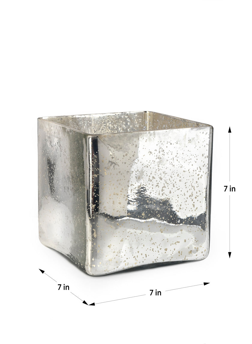 Antique Silver Glass Square Vases Decor Jamali-garden Antique Silver 7in Tall EACH
