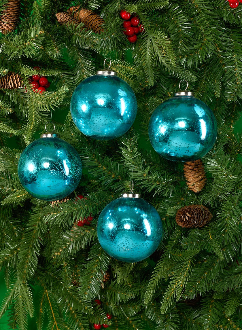 4in Round Antique Aqua Glass Ball Ornaments Decor Jamali-garden