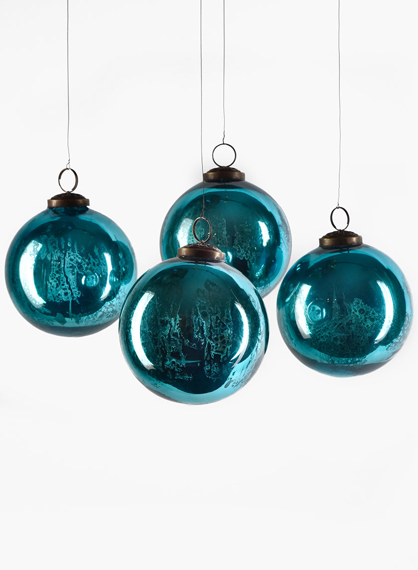 4in Round Antique Aqua Glass Ball Ornaments Decor Jamali-garden