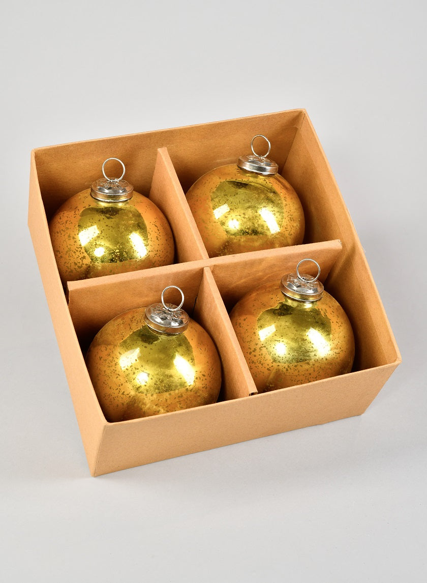 4in Round Antique Gold Glass Ornament Ball In Window Box Decor Jamali-garden