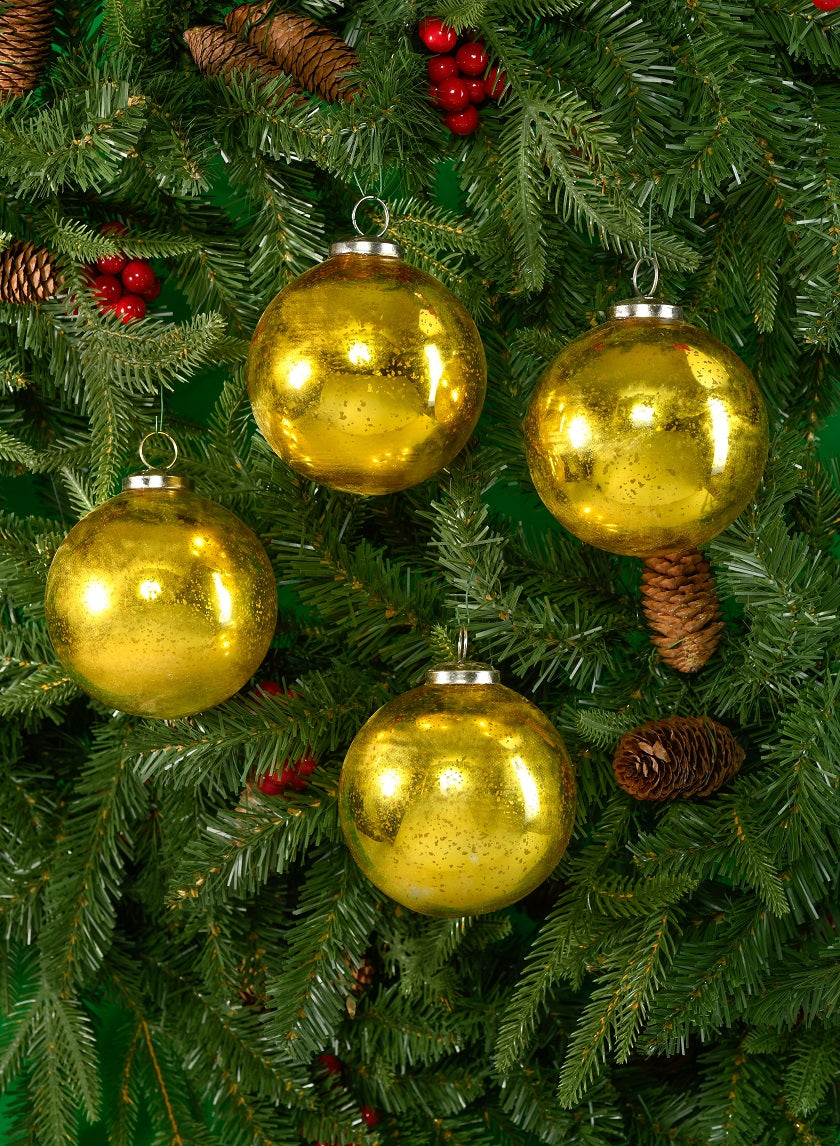 4in Round Antique Gold Glass Ornament Ball In Window Box Decor Jamali-garden