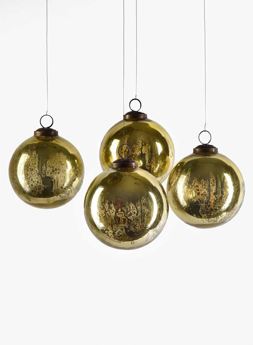 4in Round Antique Gold Glass Ornament Ball In Window Box Decor Jamali-garden