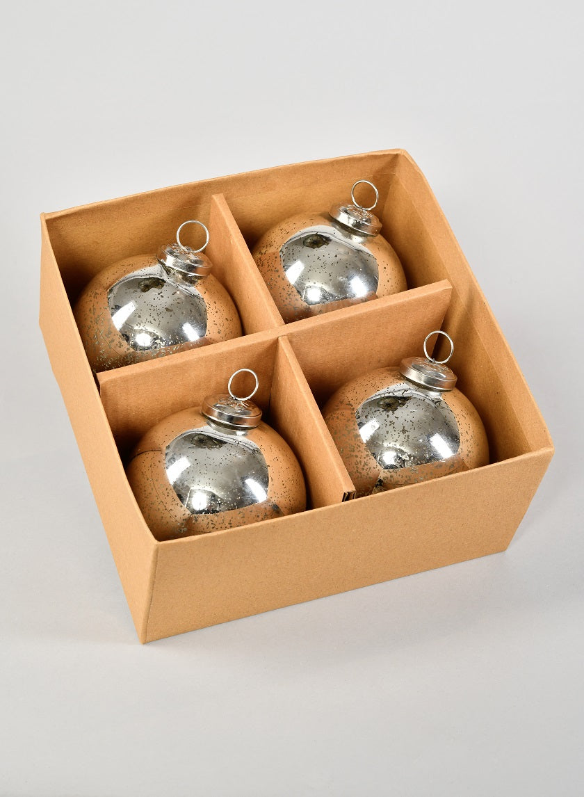 4in Round Antique Silver Glass Ornament Ball In Window Box Decor Jamali-garden