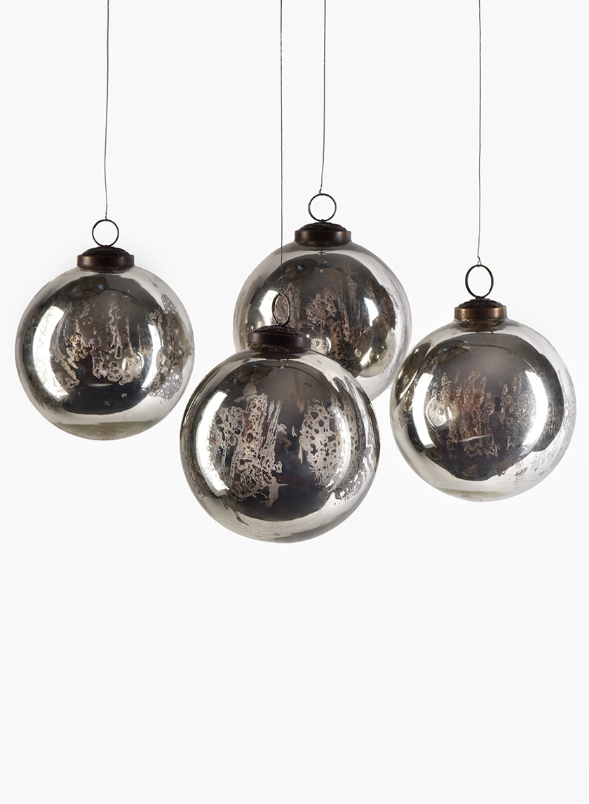 4in Round Antique Silver Glass Ornament Ball In Window Box Decor Jamali-garden