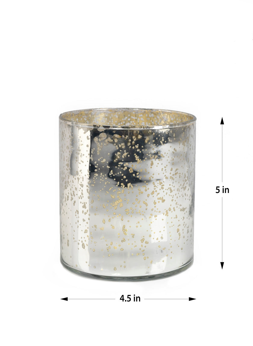 4.75in Tall Antique Silver Glass Cylinder Decor Jamali-garden