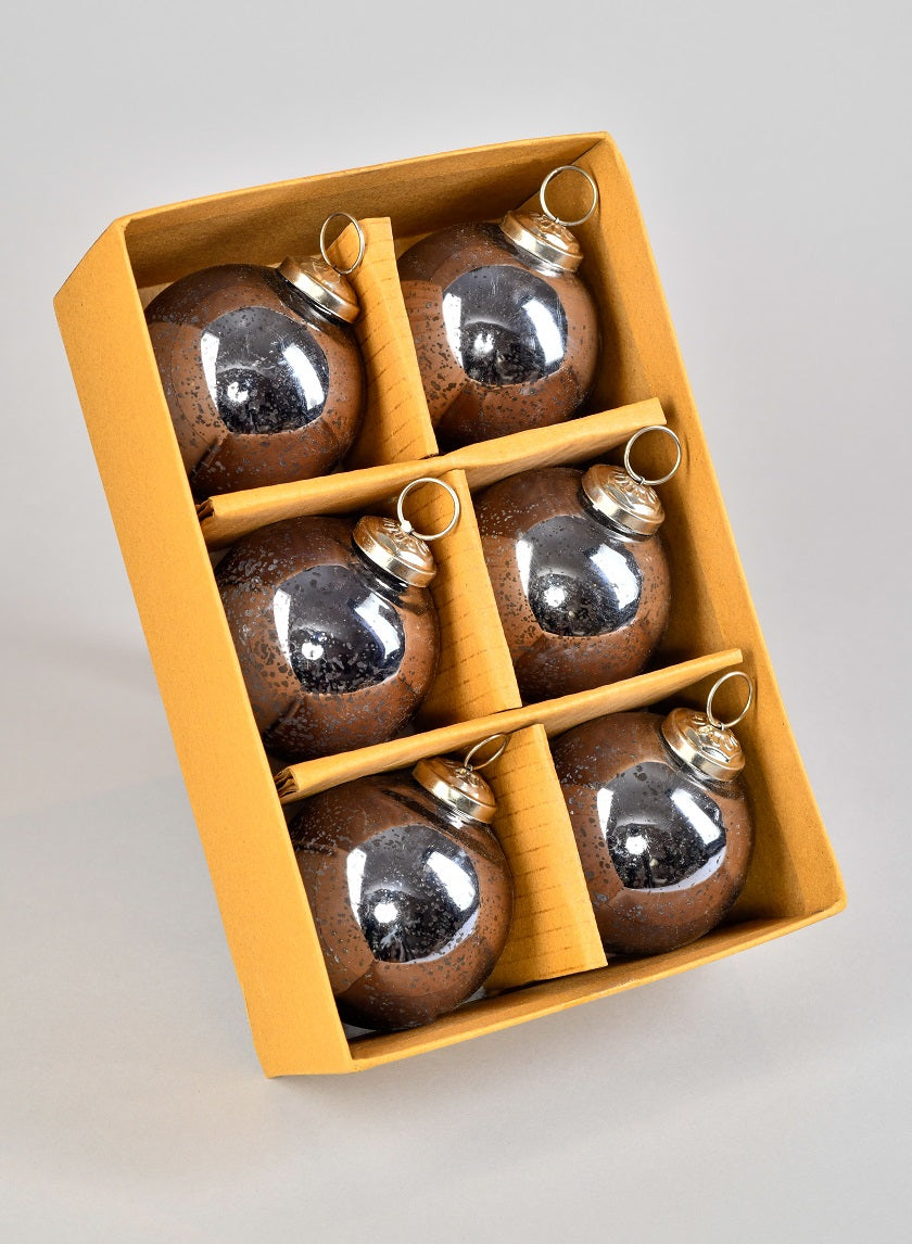 3in Round Antique Platinum Glass Ball Ornament in Window Box Decor Jamali-garden