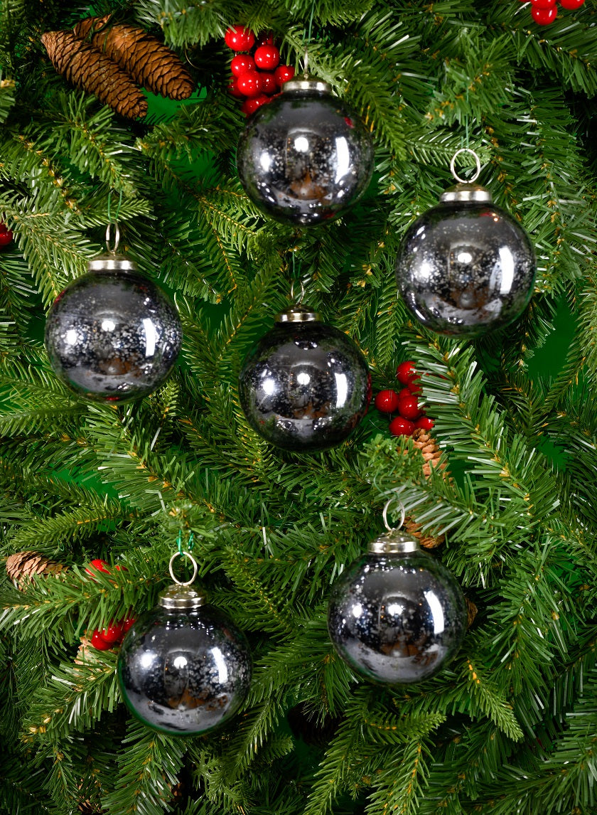 3in Round Antique Platinum Glass Ball Ornament in Window Box Decor Jamali-garden