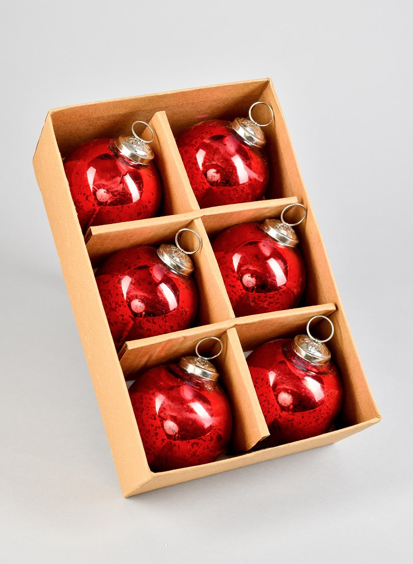 3in Round Antique Red Ball Ornament In Window Box Decor Jamali-garden