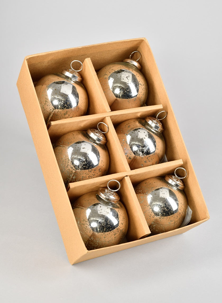 3in Round Antique Silver Ball Ornament In Window Box Decor Jamali-garden