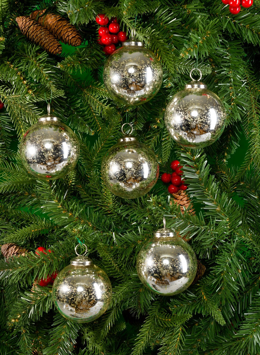 3in Round Antique Silver Ball Ornament In Window Box Decor Jamali-garden