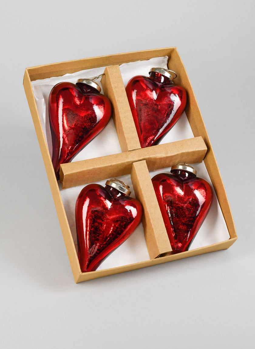 3in Long Antique Red Glass Heart In Window Box Decor Jamali-garden