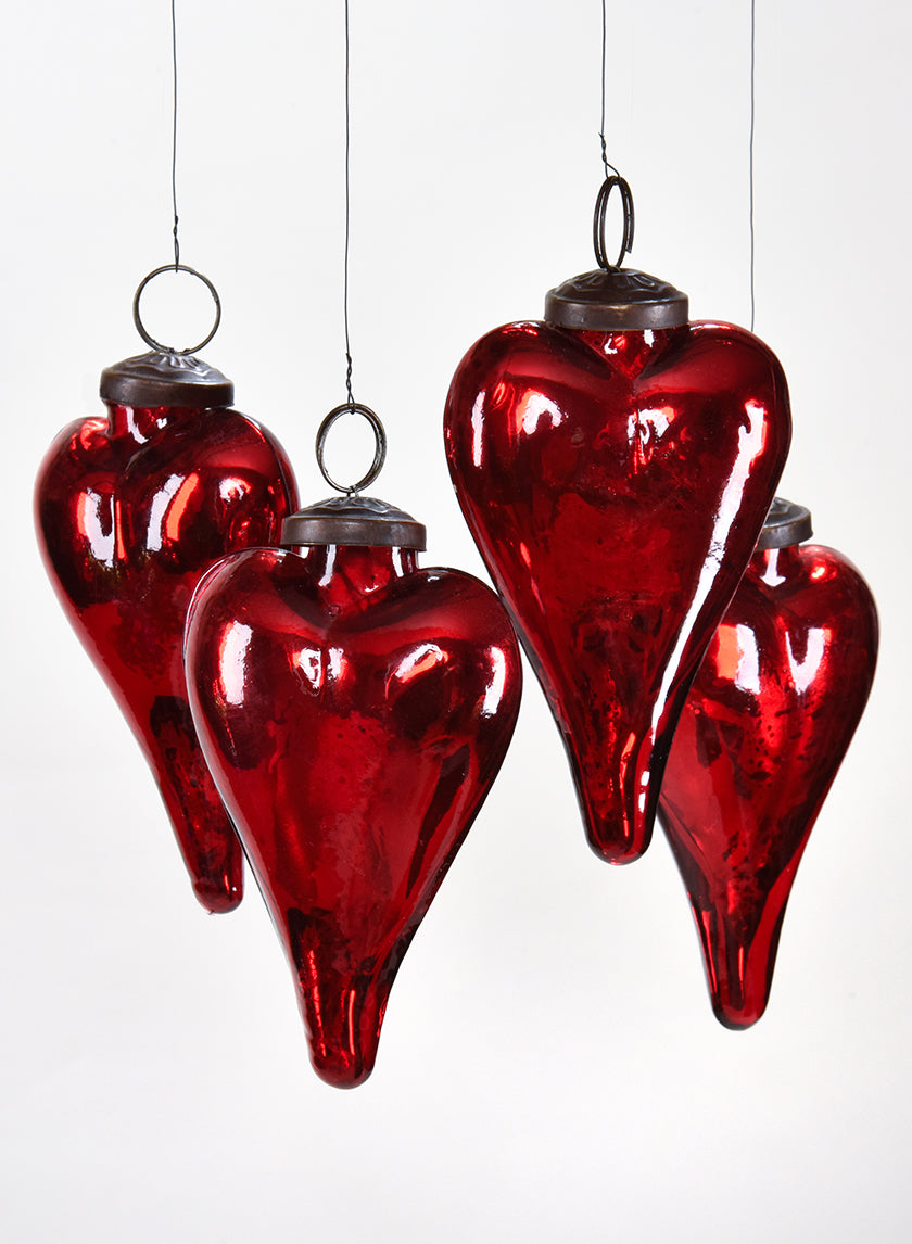3in Long Antique Red Glass Heart In Window Box Decor Jamali-garden