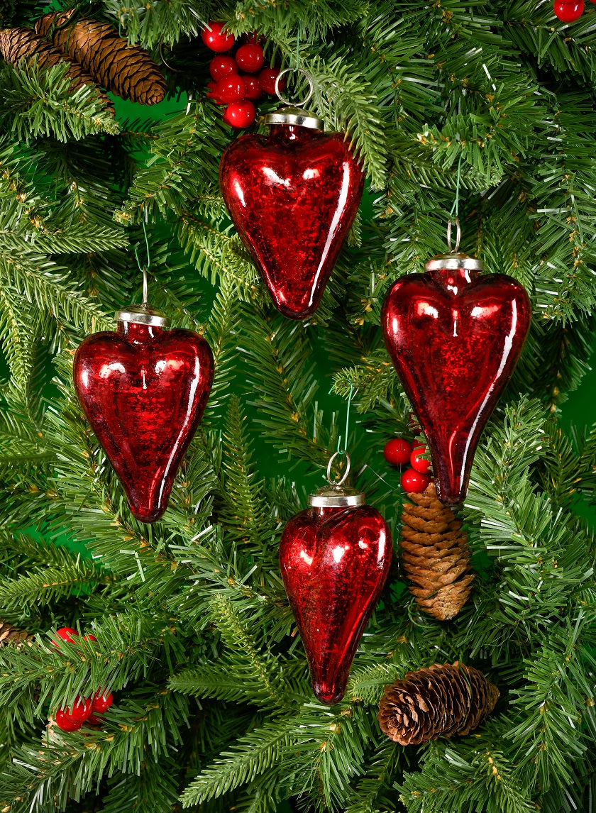 3in Long Antique Red Glass Heart In Window Box Decor Jamali-garden