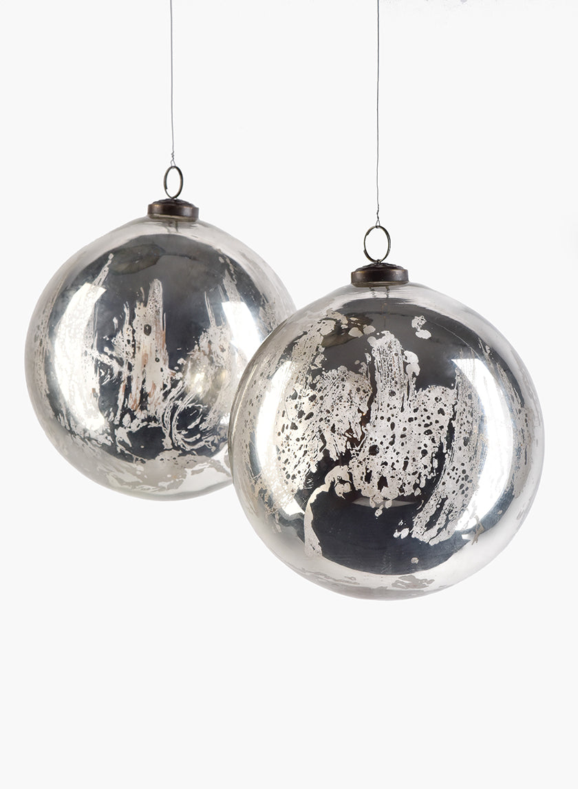6in Round Antique Silver Glass Ornament Ball Decor Jamali-garden