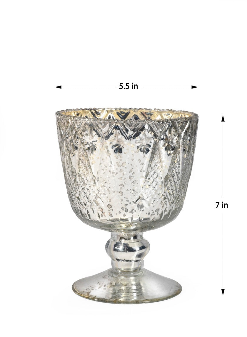 Patterned Silver Mercury Glass Coupes Decor Jamali-garden Silver 7in Tall EACH