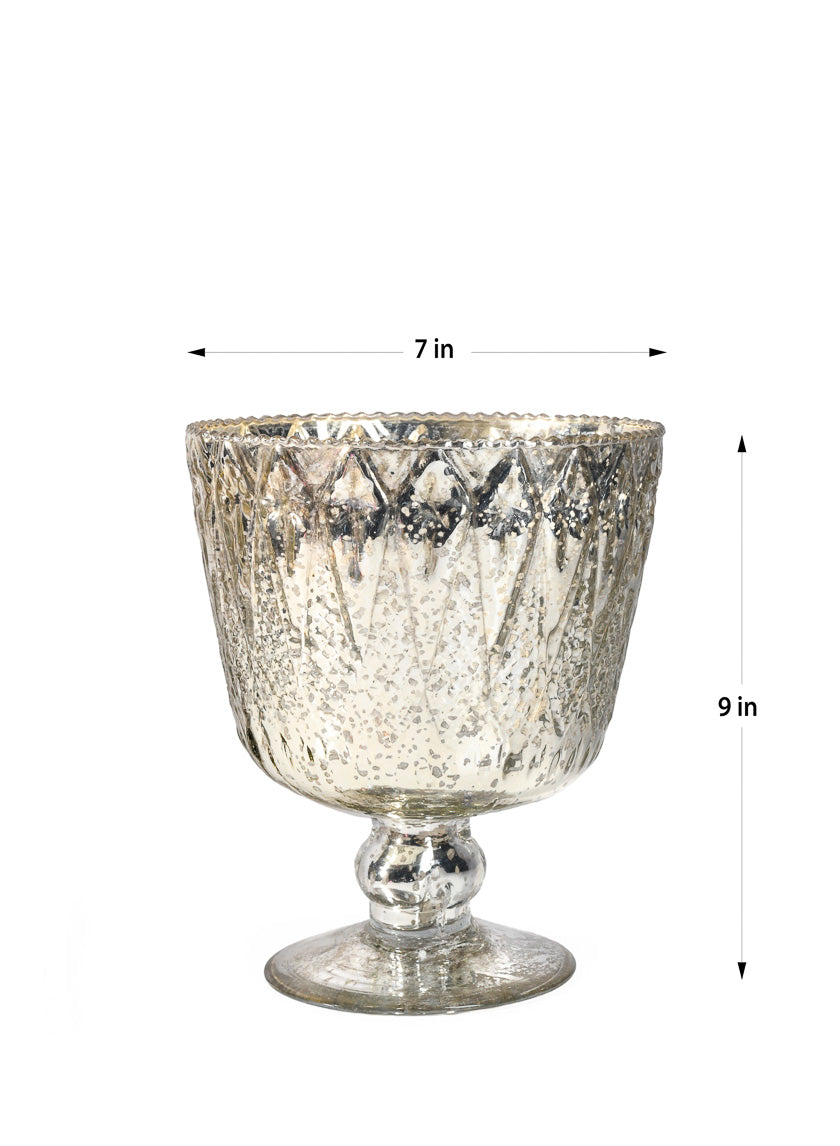 Patterned Silver Mercury Glass Coupes Decor Jamali-garden Silver 9in Tall EACH