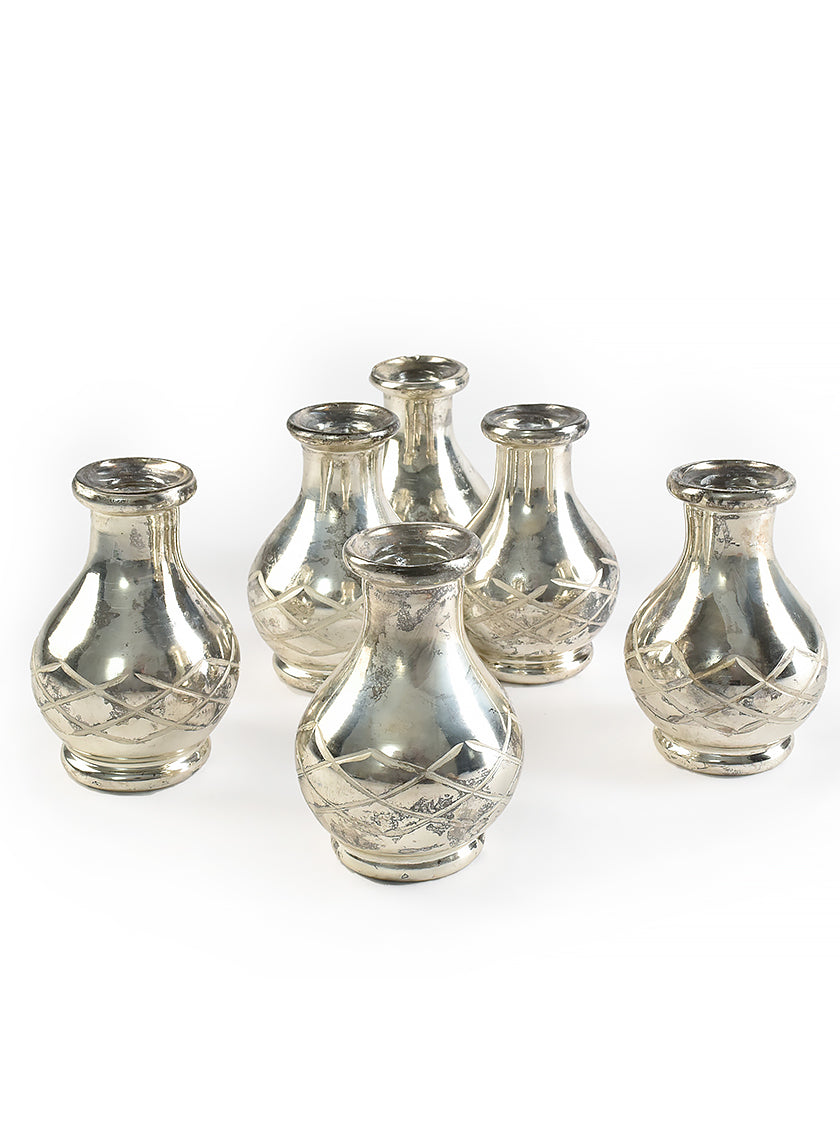 3.75in Tall Cut Work Antique Silver Bottle Vase Decor Jamali-garden