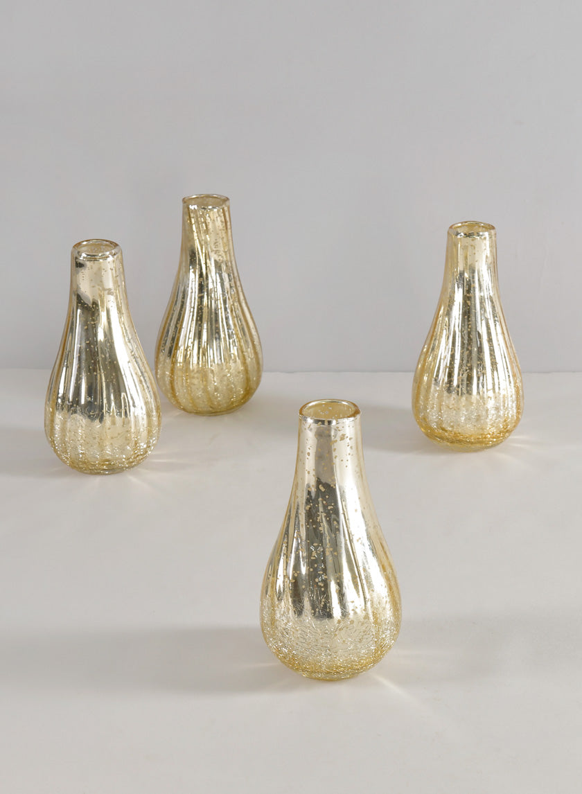 5.75in Tall Gold Half Crackle Bud Glass Vase Decor Jamali-garden