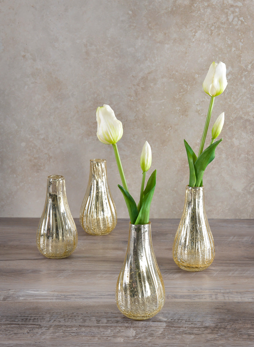 5.75in Tall Gold Half Crackle Bud Glass Vase Decor Jamali-garden