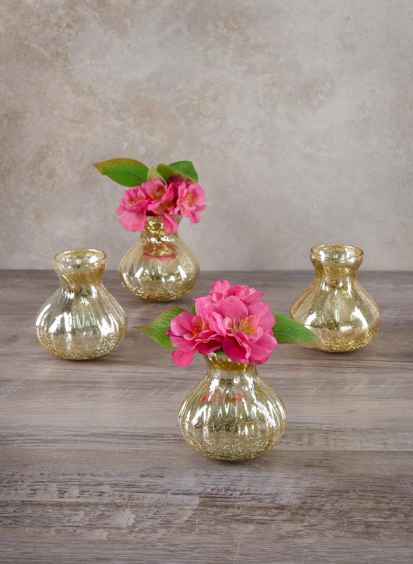 4in Tall Gold Half Crackle Bud Glass Vase, Set of 4 Decor Jamali-garden