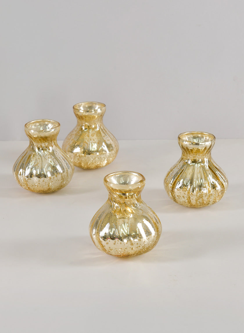 4in Tall Gold Half Crackle Bud Glass Vase, Set of 4 Decor Jamali-garden