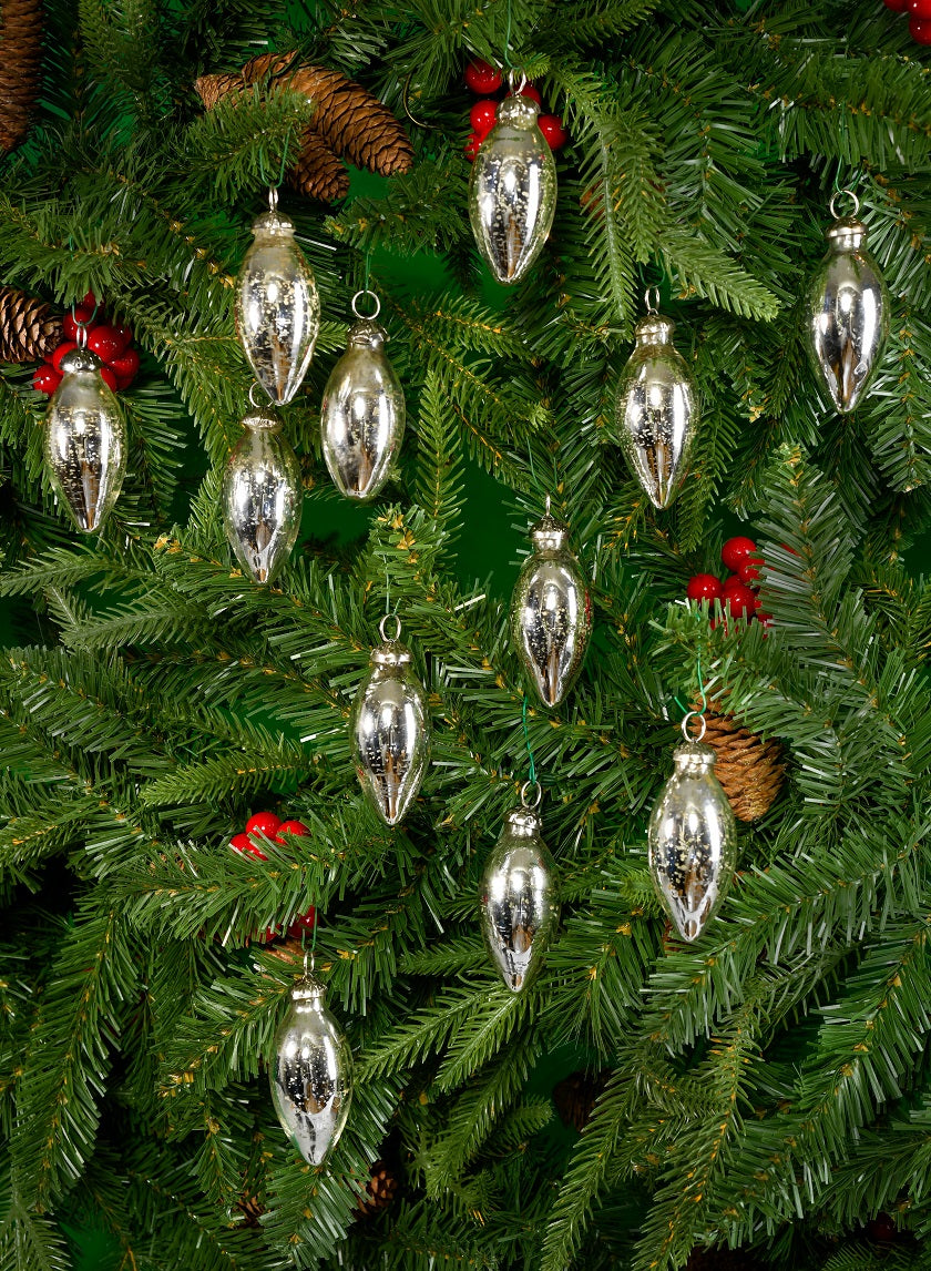 3in Long C7 Silver Mercury Glass Bulb Ornaments Decor Jamali-garden