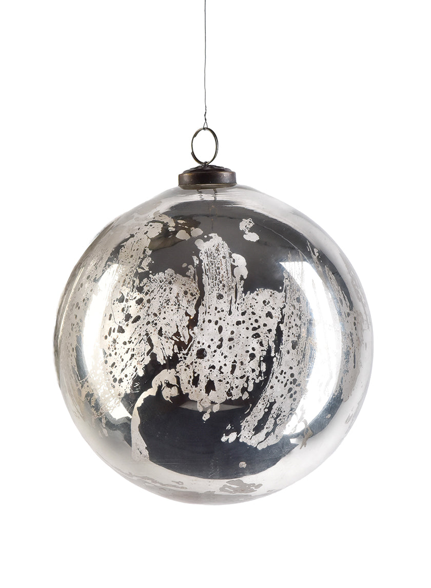 8in Round Antique Silver Glass Ornament Ball Decor Jamali-garden