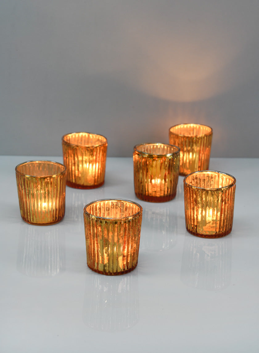 2.5in Tall Ribbed Antique Copper Votives Decor Jamali-garden