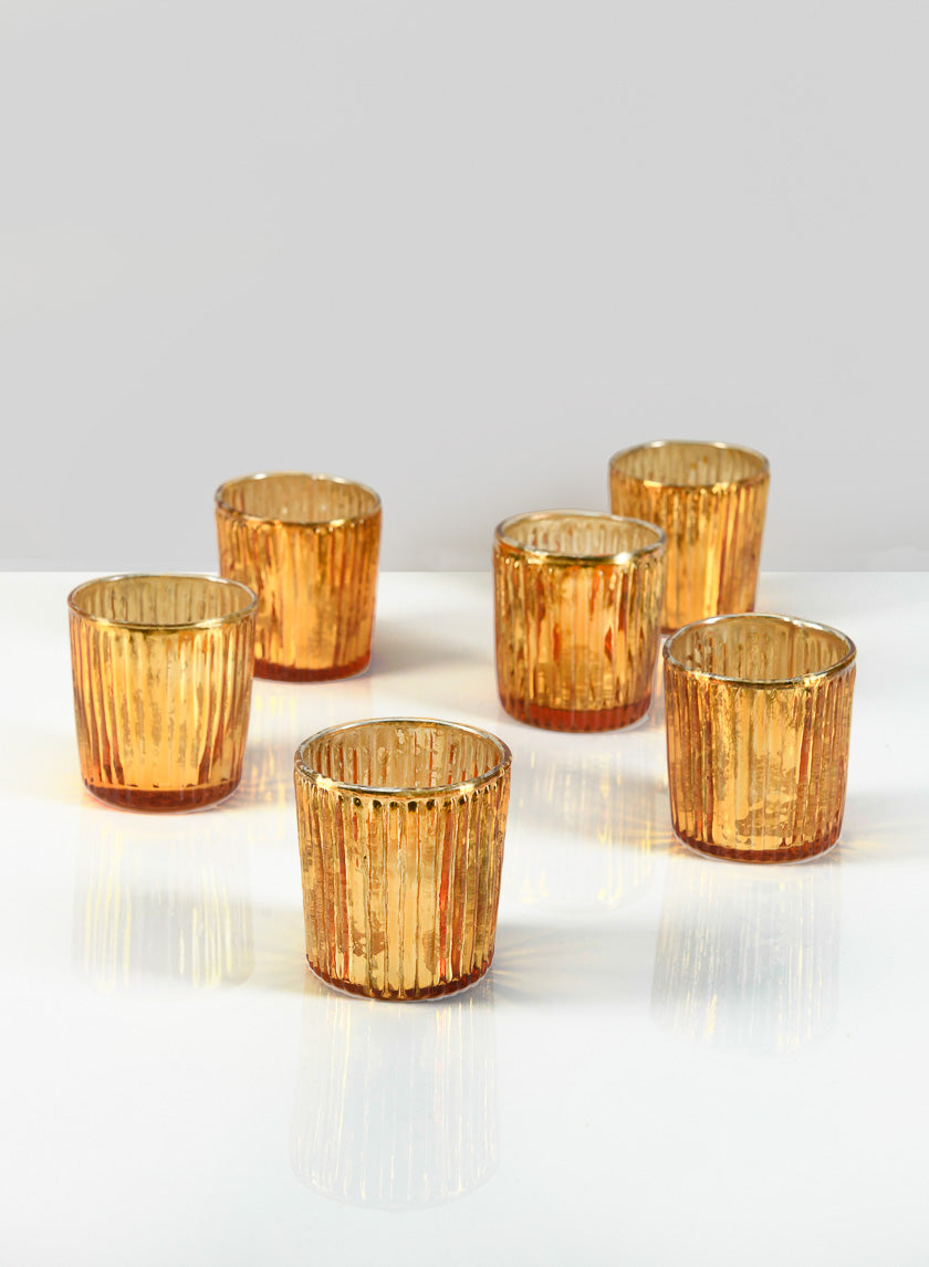 2.5in Tall Ribbed Antique Copper Votives Decor Jamali-garden
