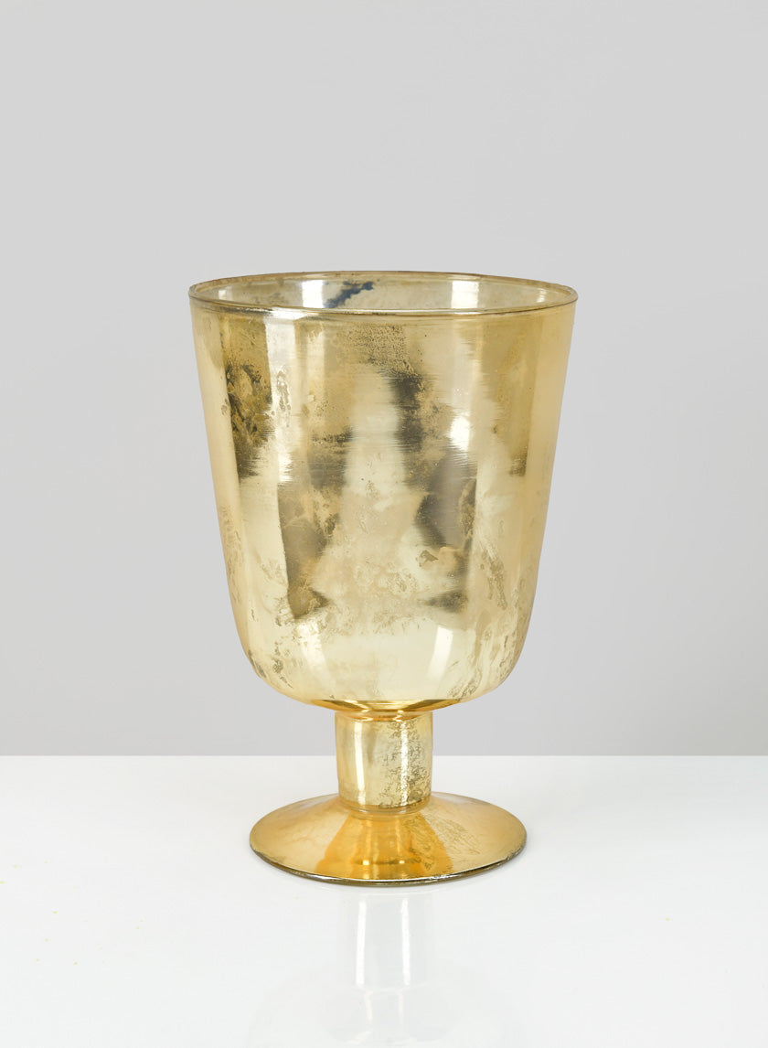 8.75in Tall Antique Gold Pedestal Glass Vase Decor Jamali-garden