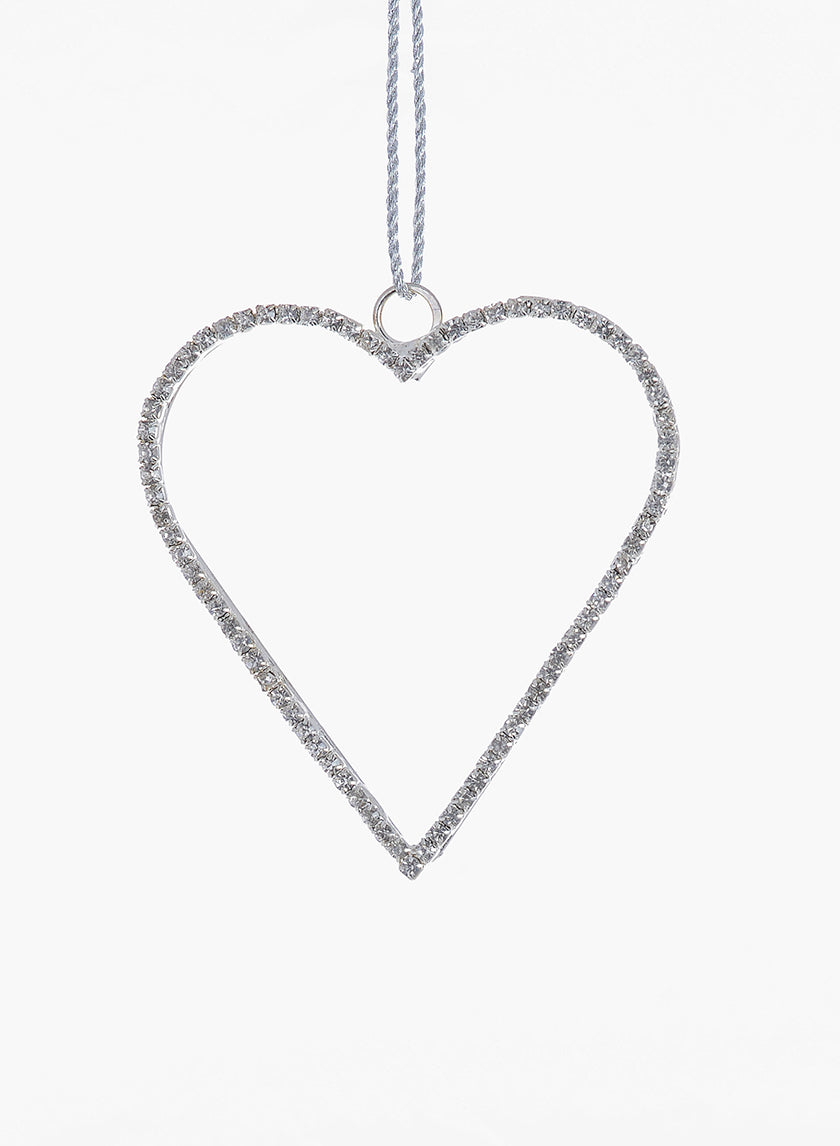 3in Long Silver Rhinestone Heart Ornament Decor Jamali-garden