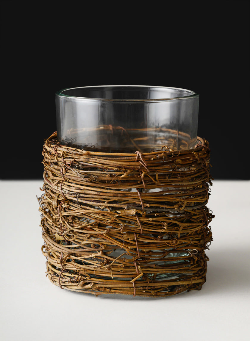 5in Tall Yangon Dark Willow Wrapped Glass Cylinder Decor Jamali-garden