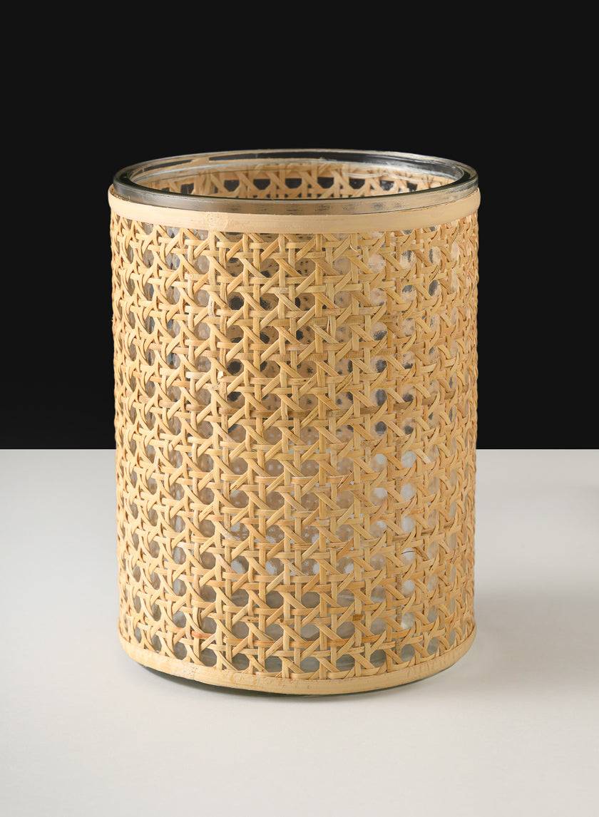 Indochine Cane Weaved Glass Cylinder Decor Jamali-garden