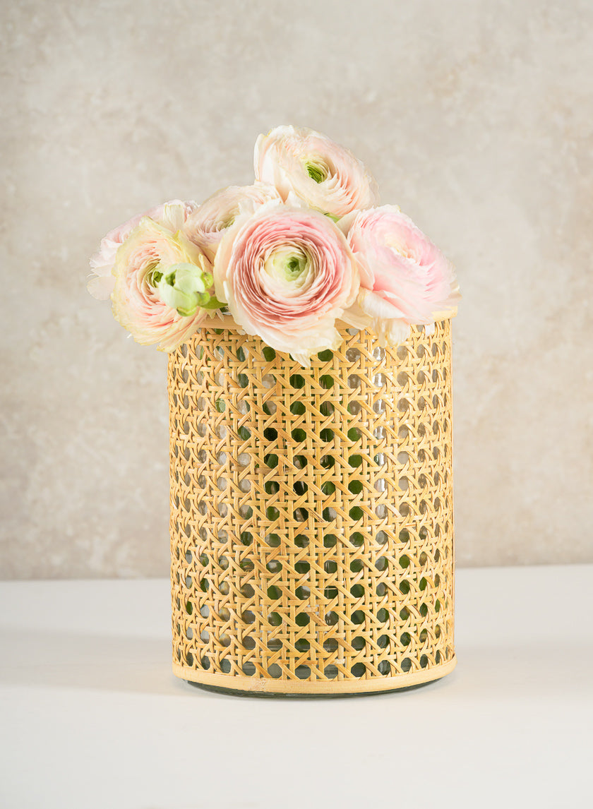 Indochine Cane Weaved Glass Cylinder Decor Jamali-garden