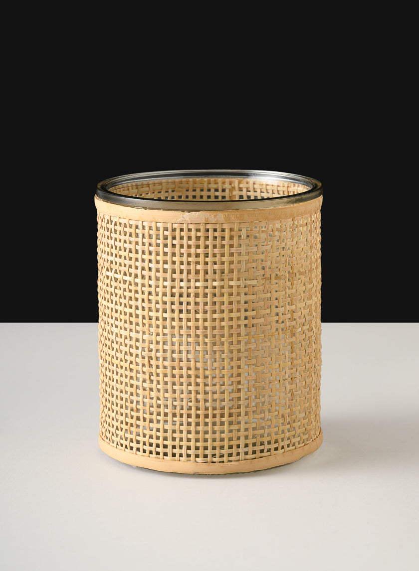6in Tall Haiphong Cane Weaved Glass Cylinder Decor Jamali-garden