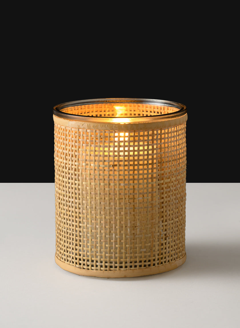 6in Tall Haiphong Cane Weaved Glass Cylinder Decor Jamali-garden