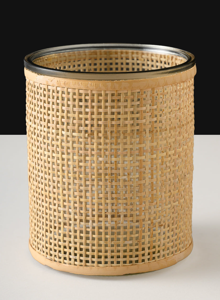6in Tall Haiphong Cane Weaved Glass Cylinder Decor Jamali-garden