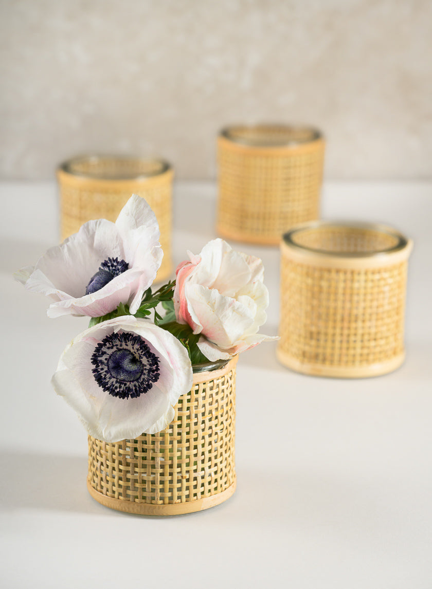 3in Tall Haiphong Cane Weaved Glass Cylinder, Set of 4 Decor Jamali-garden