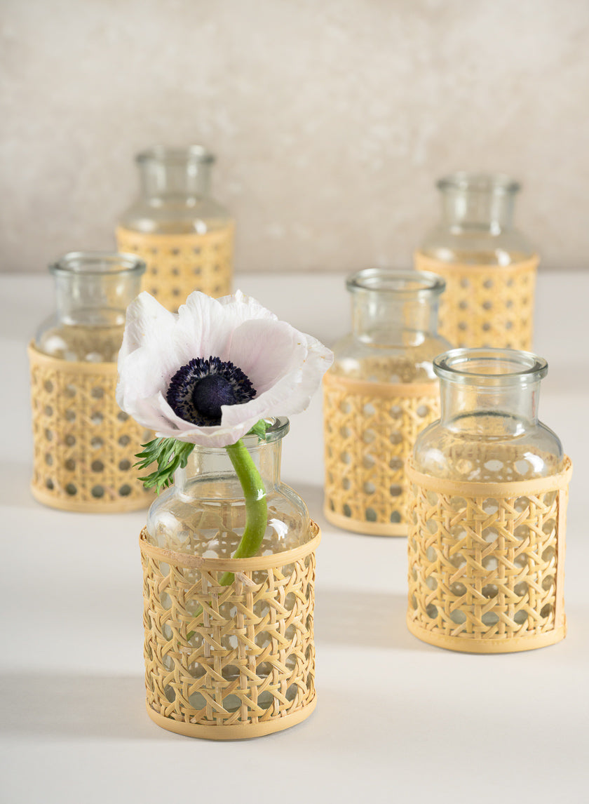 5in Tall Indochine Cane Weaved Glass Bottle Vase Decor Jamali-garden