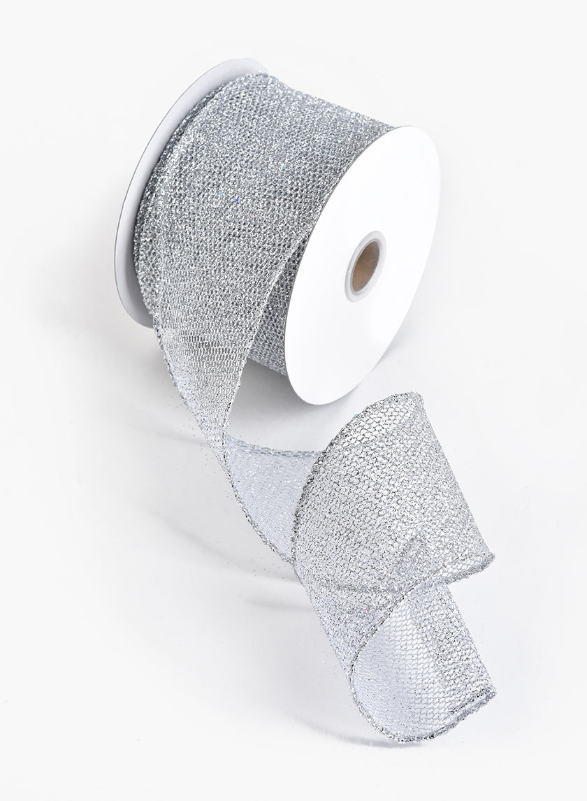 29ft White &amp; Silver Laser Glitter Grid Ribbon Decor Jamali-garden