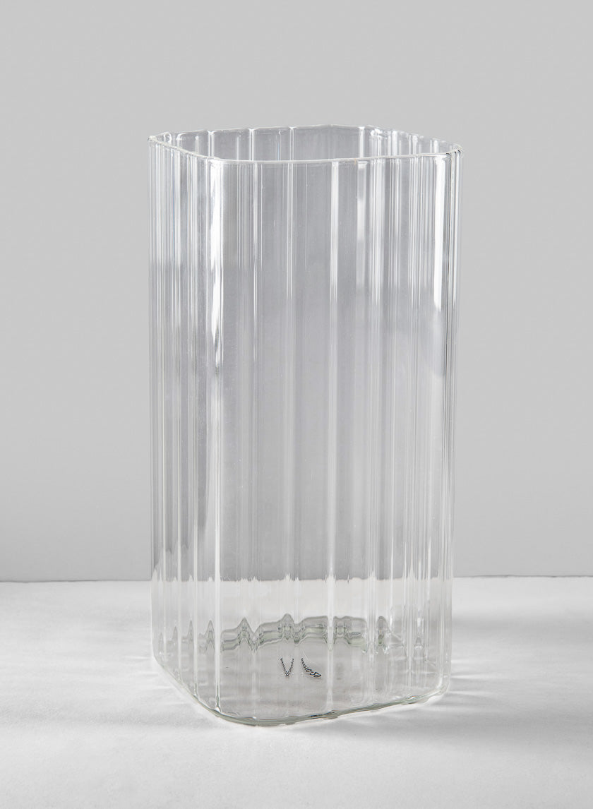 8in Tall Vendome Rounded Square Ribbed Glass Vase Decor Jamali-garden
