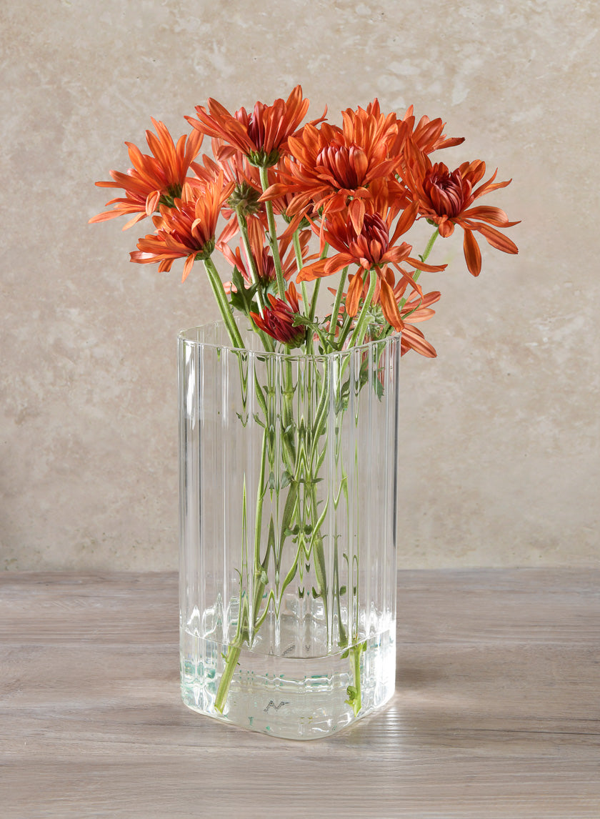 8in Tall Vendome Rounded Square Ribbed Glass Vase Decor Jamali-garden