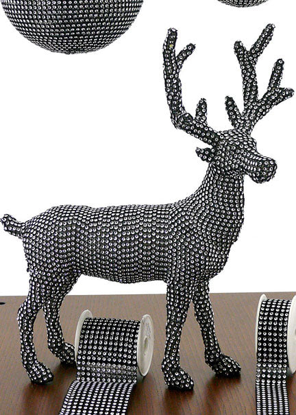 Black With Silver Diamond Bead Balls, Deer &amp; Ribbon Decor Jamali-garden