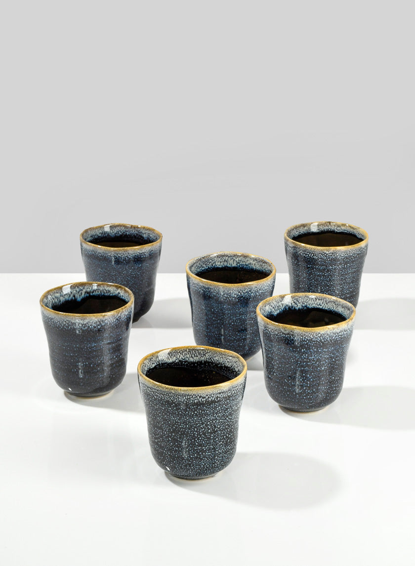 3.5in Tall Blue Ceramic Ripple Pot Decor Jamali-garden