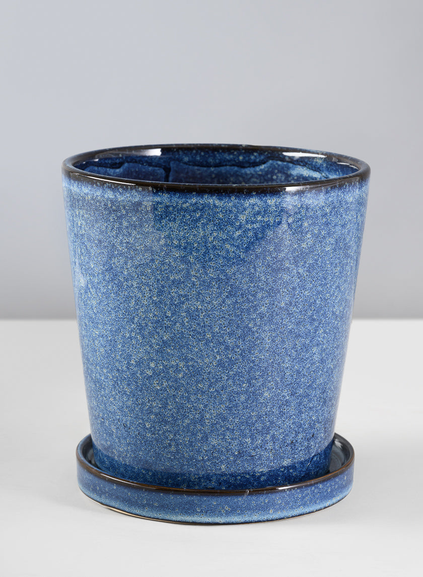 Ming Ceramic Pot with Saucer, Ice Blue Decor Jamali-garden