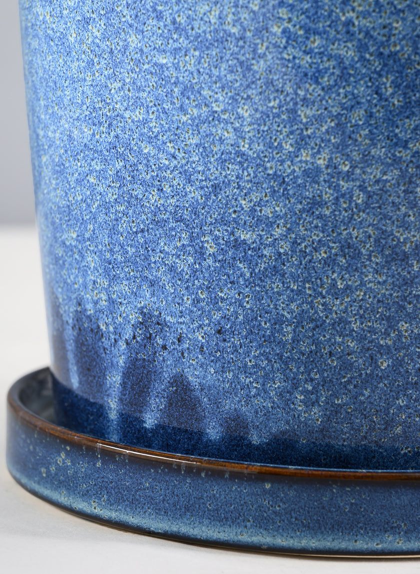 Ming Ceramic Pot with Saucer, Ice Blue Decor Jamali-garden